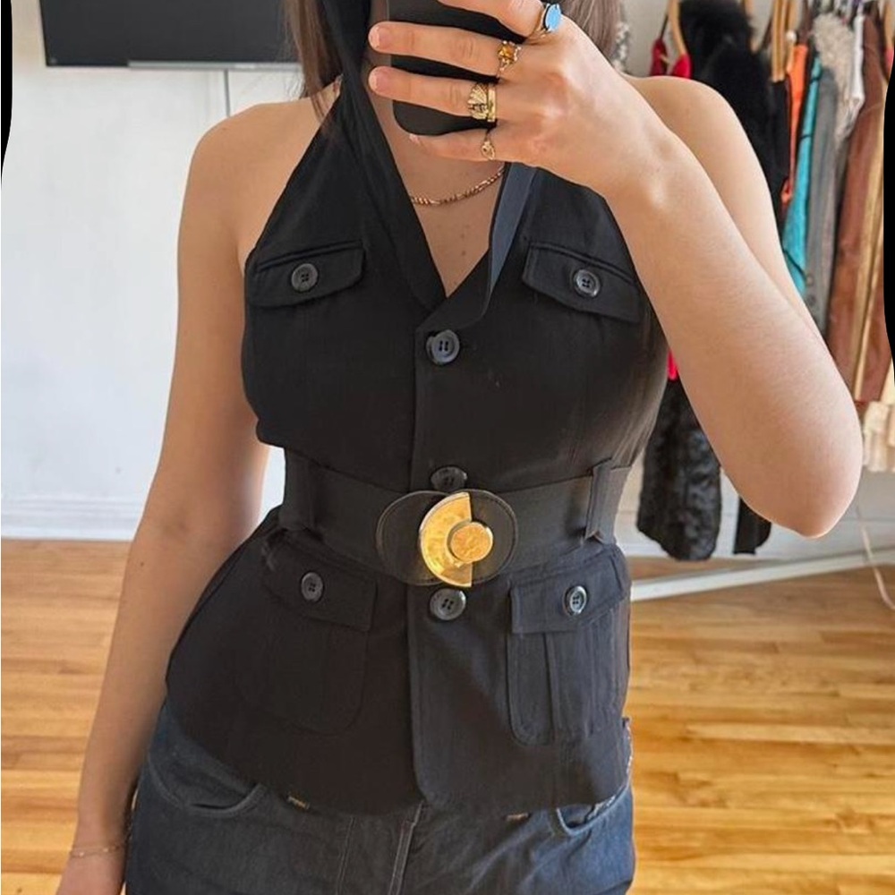 Black Halter Vest with Belt